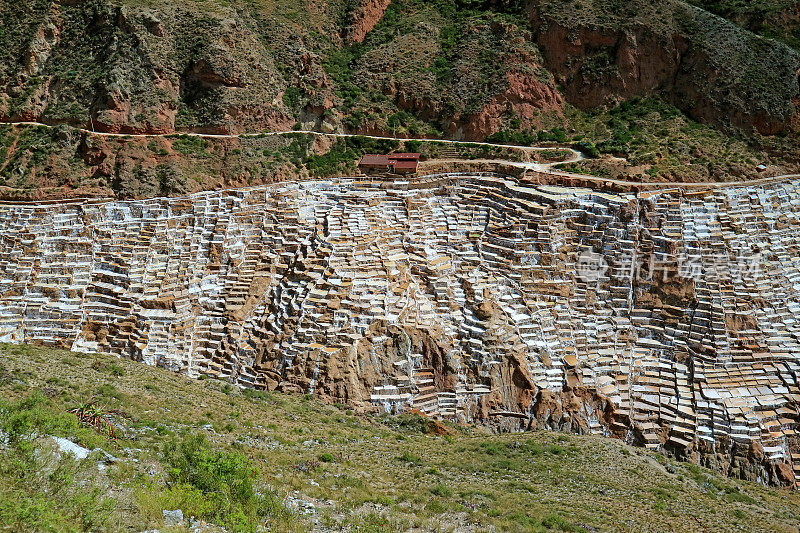 令人惊叹的Salineras de Maras盐田坐落在一个峡谷的圣谷的印加，库斯科地区，秘鲁